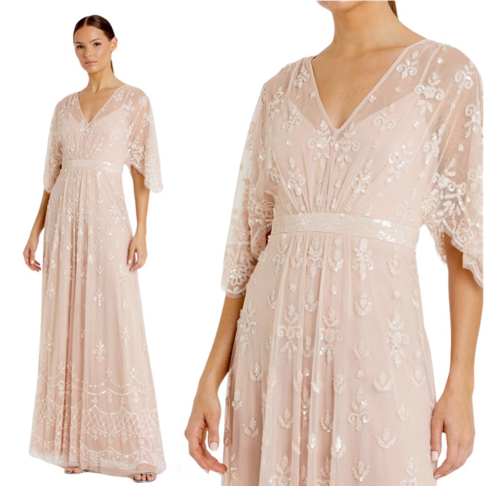 Mac Duggal 9144 Size 16 Blush Pink Pastel Vintage‎ Style Embellished Gown Dress